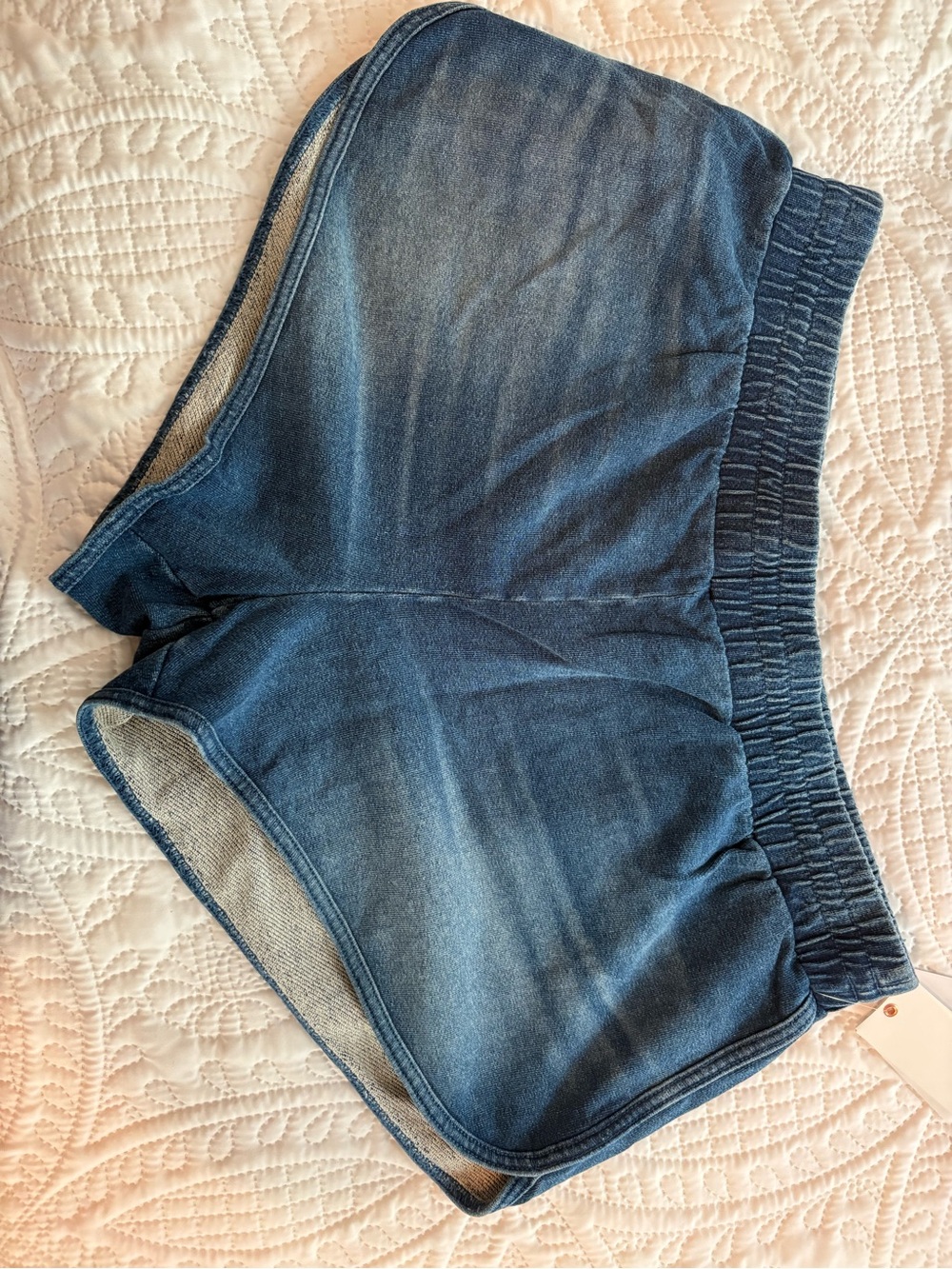 Good American Blue and Gray Denim-Style Waistband Shorts